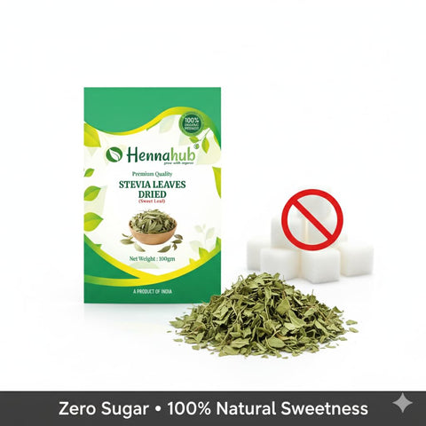 Hennahub Whole Dried Raw Stevia Leaves (Sabut) 100gm Pack | 100% Natural Food Grade Herbal Sweetener | Zero Calorie Sugar Substitute for Tea, Coffee & Juices