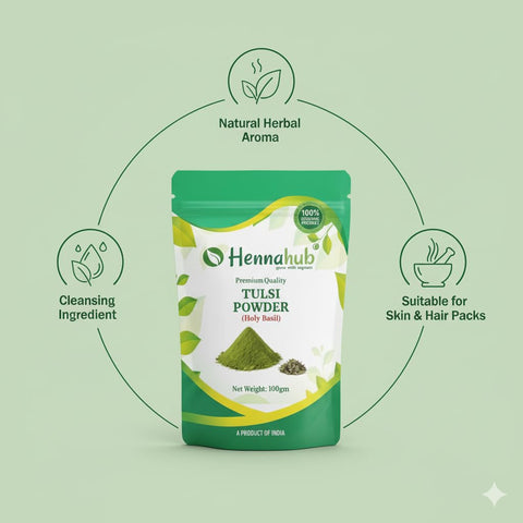 Hennahub Tulsi Powder 100gm (Food Grade) | Holy Basil / Tulasi / Sacred Basil Leaf Powder | Pure Ocimum sanctum | For Herbal Tea, Kadha & Green Drinks