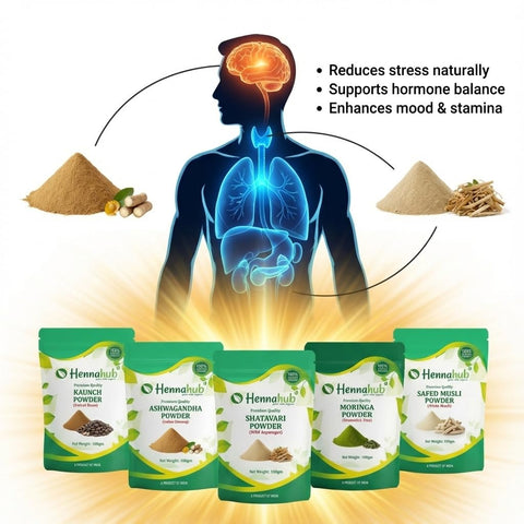 Advanced Men’s Performance Combo | Ashwagandha, Safed Musli, Shatavari, Kaunch Beej & Moringa Powder | Pack of 5 x 100g