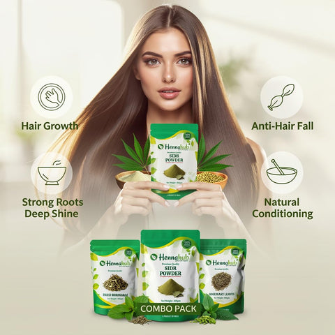 Hennahub Complete Hair Rejuvenation Combo | Sidr Powder, Dried Bhringraj, Jatamansi Root, Rosemary Leaves & Raw Amla | Pack of 5 × 100g | Hair Growth, Scalp Therapy, Strength & Shine