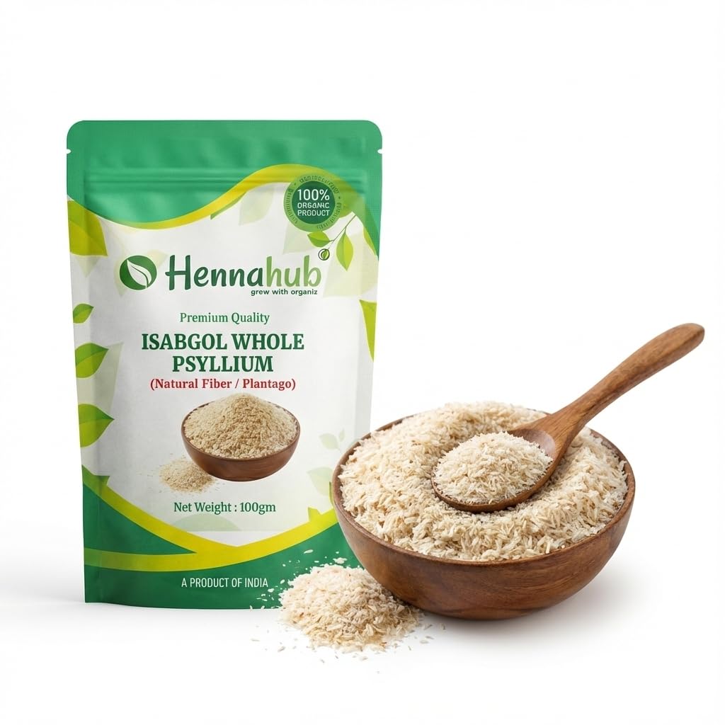 Hennahub Isabgol Bhusi 100gm (Food Grade) | Whole Psyllium Husk / Ispaghula / Plantago ovata Husk | Natural Dietary Fibre for Smoothies, Shakes & Daily Wellness Drinks
