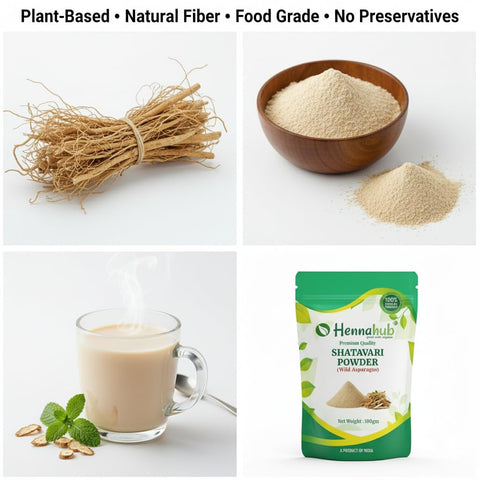 Hennahub Shatavari Powder (Food Grade) 100gm Pack | 100% Natural Asparagus racemosus Root Powder | Plant-Based Ingredient for Smoothies & Herbal Drinks