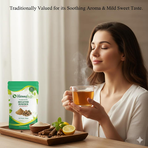 Hennahub Mulethi Powder (Food Grade) 100gm Pack | 100% Natural Licorice Root Powder | Plant-Based Ingredient for Herbal Tea & Nutrition