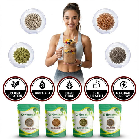 Hennahub Super Seeds Breakfast Mix | Pumpkin Seeds, Sunflower Seeds, Flax Seeds & Chia Seeds | 4 in 1 Combo | Pack of 4 x 100g Each | High Fibre & Protein