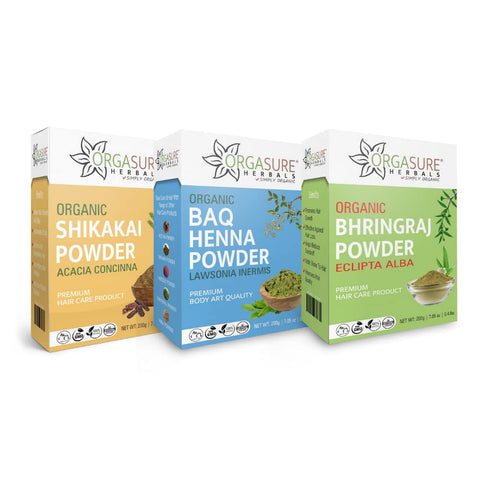 ORGASURE Shikakai, BAQ Henna and Bhringraj powder 200g x 3 pack | Organic Hair care Combo Pack | Total 600 gm