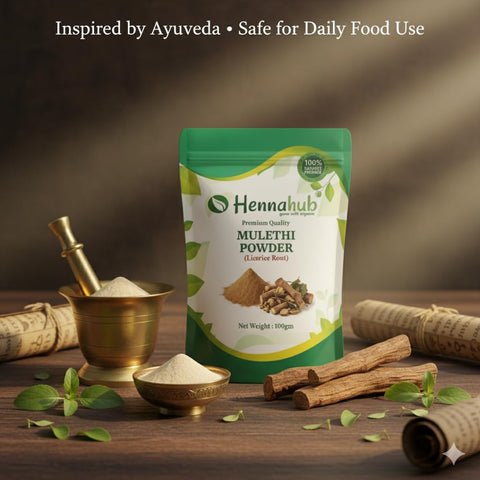 Hennahub Mulethi Powder (Food Grade) 100gm Pack | 100% Natural Licorice Root Powder | Plant-Based Ingredient for Herbal Tea & Nutrition