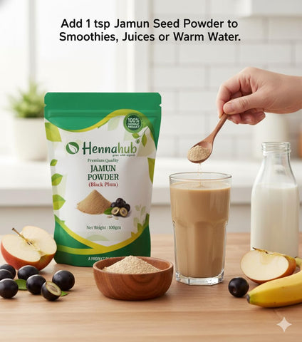 Hennahub Jamun Seed Powder (Food Grade) 100gm Pack | 100% Natural Syzygium cumini Seed Powder | Plant-Based Ingredient for Smoothies & Juices
