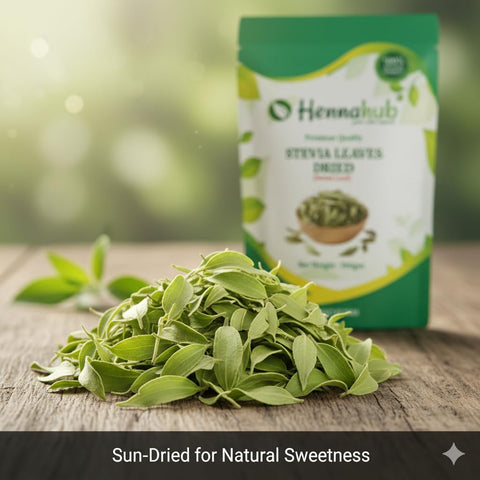 Hennahub Whole Dried Raw Stevia Leaves (Sabut) 100gm Pack | 100% Natural Food Grade Herbal Sweetener | Zero Calorie Sugar Substitute for Tea, Coffee & Juices